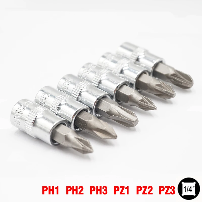 6 шт. бит Phillips Pozi Socekt хром ванадиевый 1/4 дюйма торцевой ключ PH1 PH2 PH3 PZ1 PZ2 PZ3 отвертка