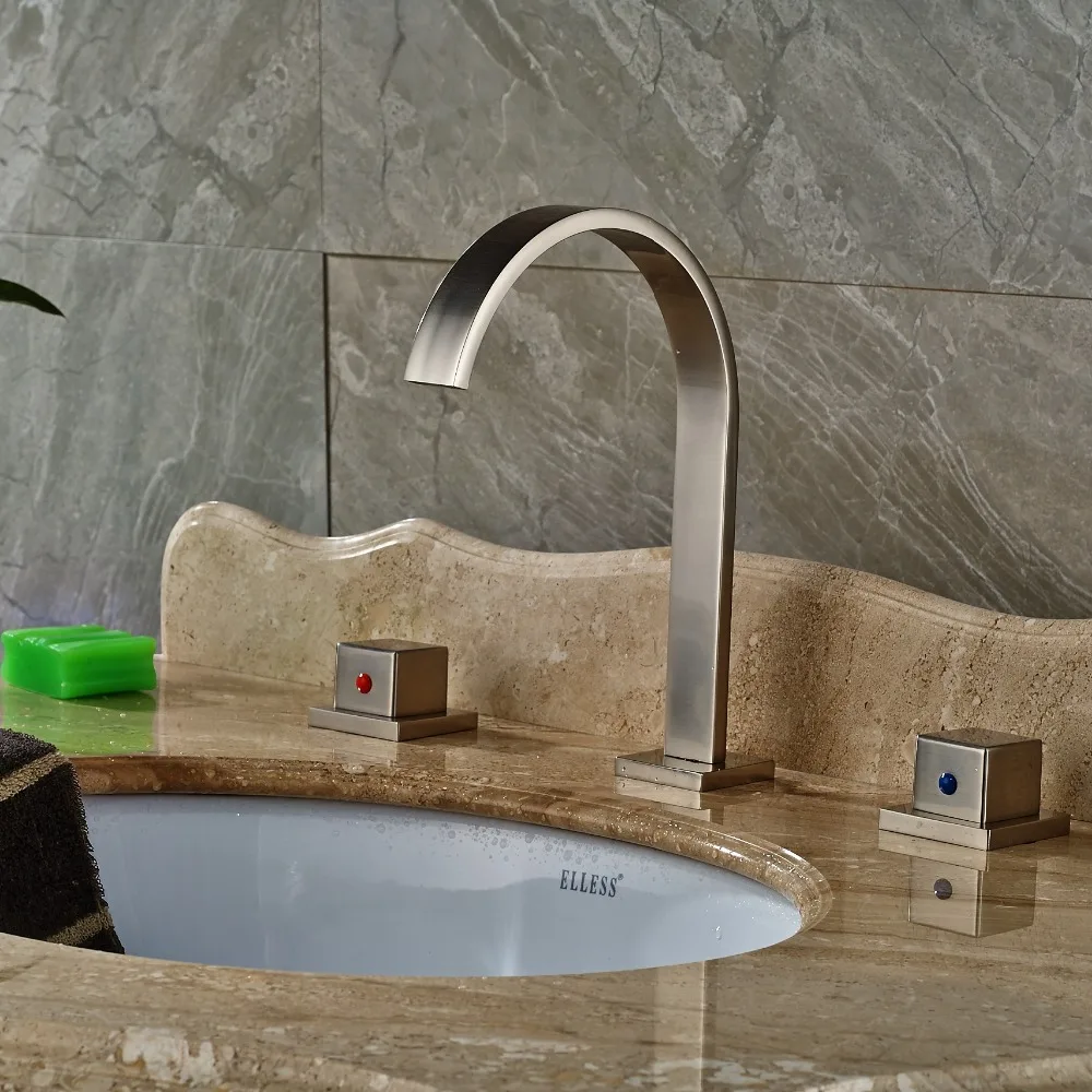 

Nickel Brushed Bathroom Widespread Bathroom Basin Faucet Dual Handles Mixer Tap