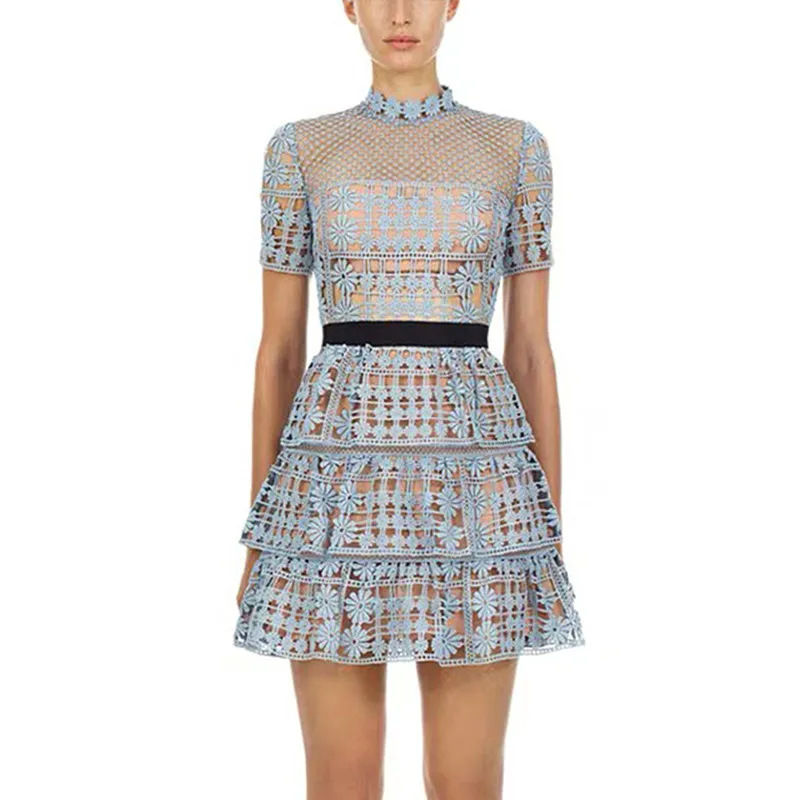 Women Runway Dress Self Portrait Spring Cascading Layers Club Vestidos Slim Sexy Lace Hollow Out Cake Dresses | Женская одежда