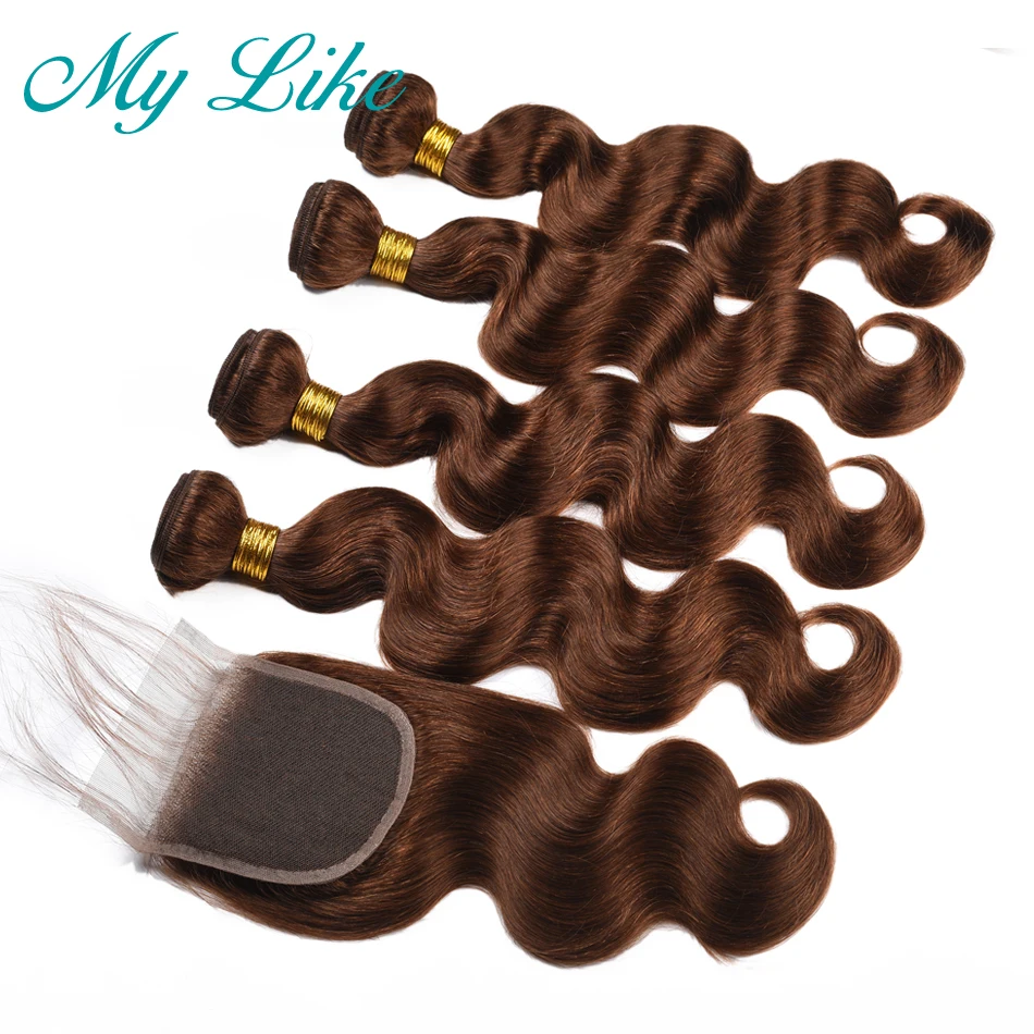My Like Peruvian Hair Bundles with Closure Color #4 Light Brown Non-remy Human Hair Extension Body Wave Bundles with Closure My Like Peruvian Hair Bundles with Closure Color #4 Light Brown Non-remy Human Hair Extension Body Wave Bundles with Closure
