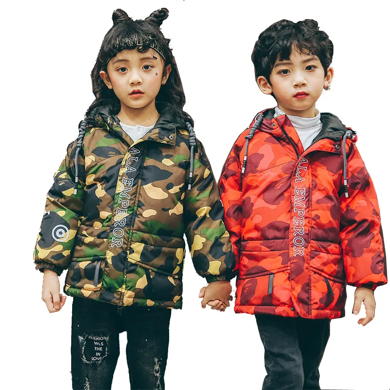 

High quality Girls and boys winter down Jackets Children Coats warm baby 100% thick duck down Kids Fashion camouflage Outerwear