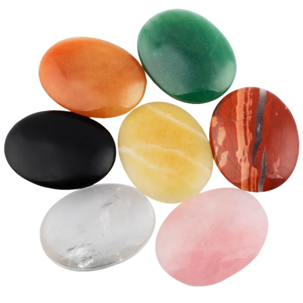 

TUMBEELLUWA 1Lot (4Pc) Smooth Oval Palm Stone Spiritual Meditation Worry Stone Healing Chakra Reiki Balancing