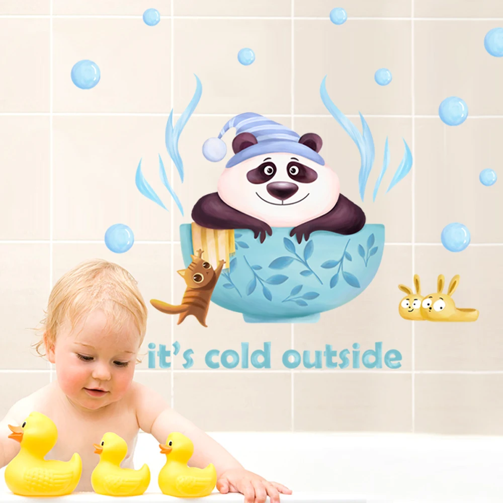 DIY Cute Panda Wall Sticker For Baby Bathroom Decor Wall Stickers For Kids Rooms Cartoon Door 