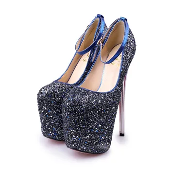 

ladies shoes 19CM thin High Glitter Heels shoes Concise platforms pumps Wedding Party Sexy leather stiletto Height Increasing 50