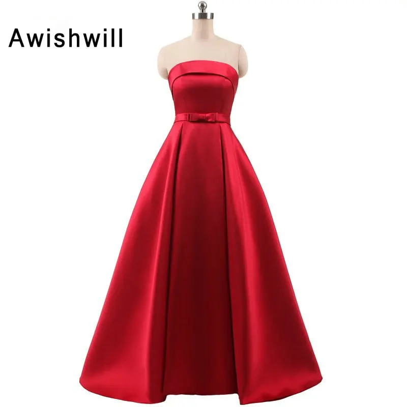 

Custom Made Plus Size Evening Formal Gowns Strapless Floor Length A Line Satin Vintage Long Evening Dresses for Women Party