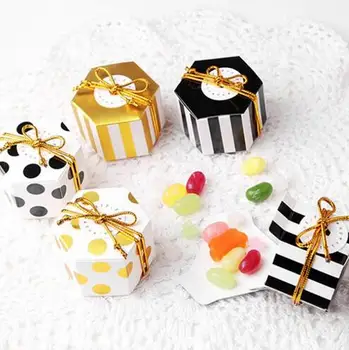 

100pcs Mini Lovely Gold Round Dot Gold Striped Paper Candy Boxes For Baby Shower gift box Birthday Wedding Party Favor Box