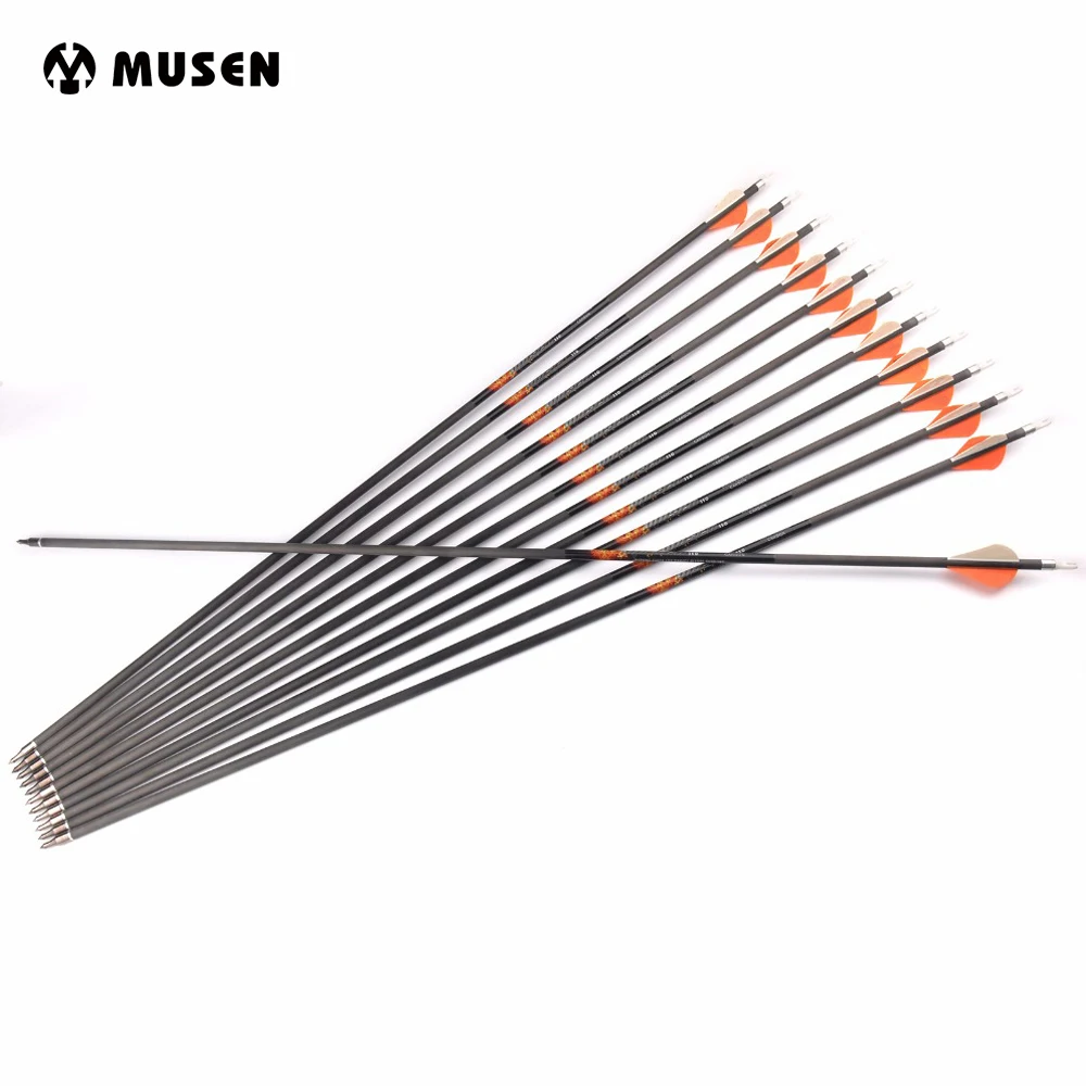 6 12 24pcs 30 inches Pure Carbon Arrows Spine 500 with 1 Whtie 2 Orange