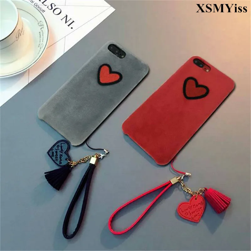 

Winter Warm Plush Love Heart Phone Cases For iPhone 6S 7 8 Plus Cover Furry Fur Soft TPU Back Cover Case For iPhone X XR XS Max