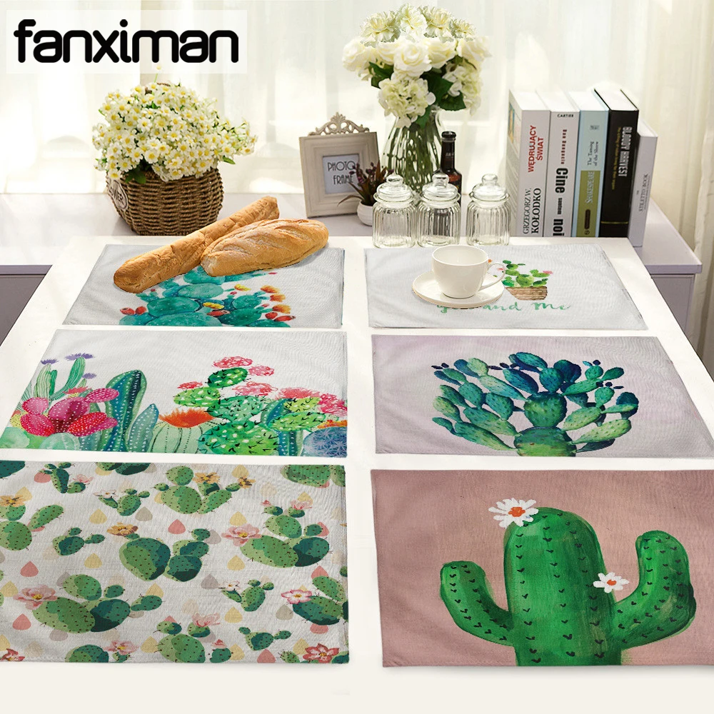 Tropical Cactus Kitchen Table Mats Cotton Linen Table Napkin Floral Decorative Placemats Coasters Tropical Cactus Kitchen Table Mats Cotton Linen Table Napkin Floral Decorative Placemats Coasters