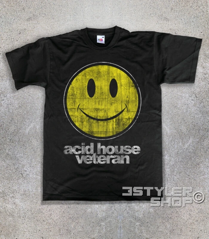 

men's t-shirt vintage ACID house VETERAN smile house music music hippie