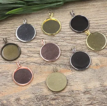 

10 - 20mm Circle Round Smooth Bezel trays with V Loop Pendant Settings Resin Cabochons Base Findings DIY Jewelry Pendant Making