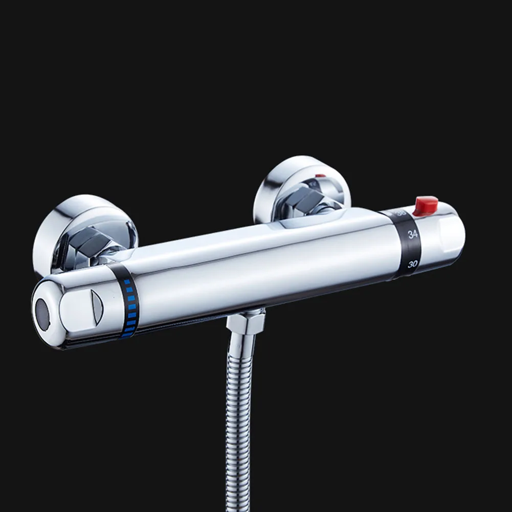 

Shower Faucet Thermostatic Home Silver Durable Replacement Hot And Cold Copper Water Control Mixer Tap Wall Mounted Bathroom
