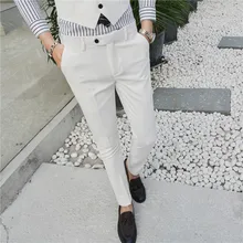 Хлопок мужской чистый цвет модный бутик Эластичный Тонкий деловой формальный костюм брюки/мужской свадебный костюм брюки