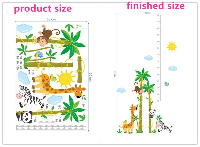 Животные, панда, птица, обезьяна, слон, жираф, наклейки на стену, детские комнаты, диаграмма роста, линейка, наклейки, домашний декор, диаграмма роста