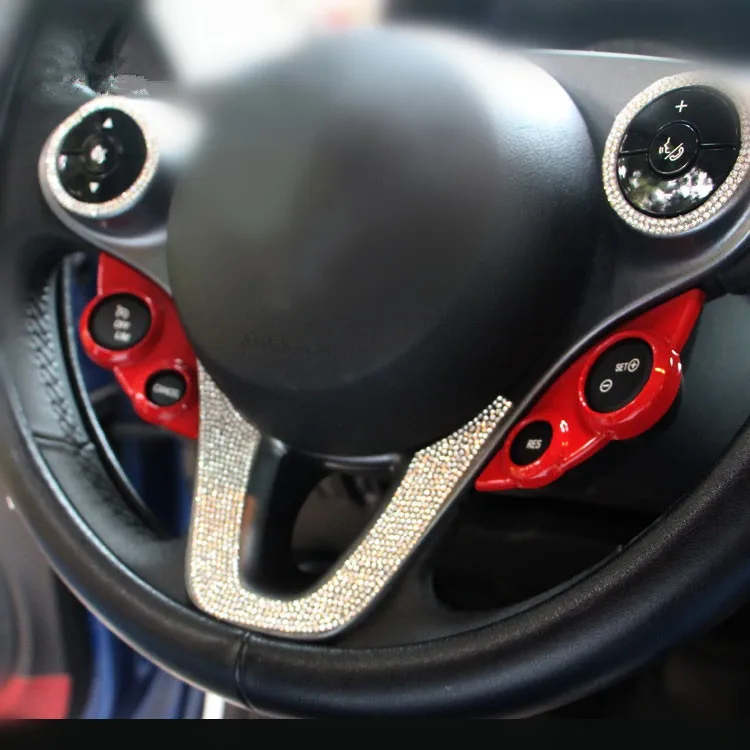 

2pcs Car Steering Wheel Panel Button Cover Moulding Trim Sticker for Smart fortwo forfour 2015 2016 2017 2018 Styling