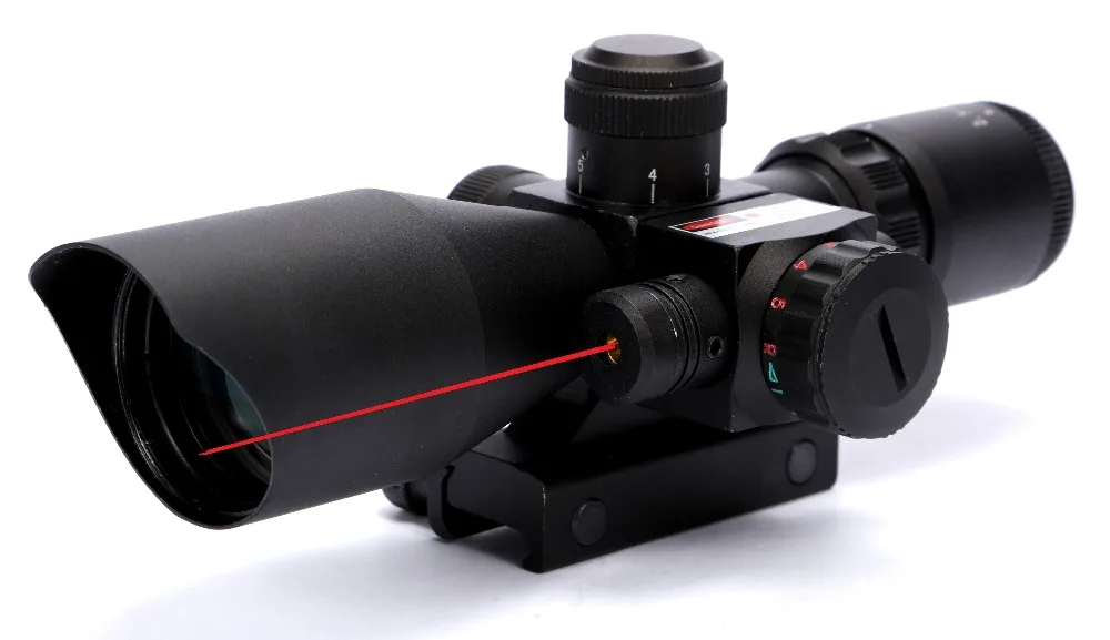 

Tactical 2.5-10x40 Red & Green Dot Illuminated Reticle Riflescope Hunting Scope with Red Laser Sight, 20mm / 11mm Rail Mount