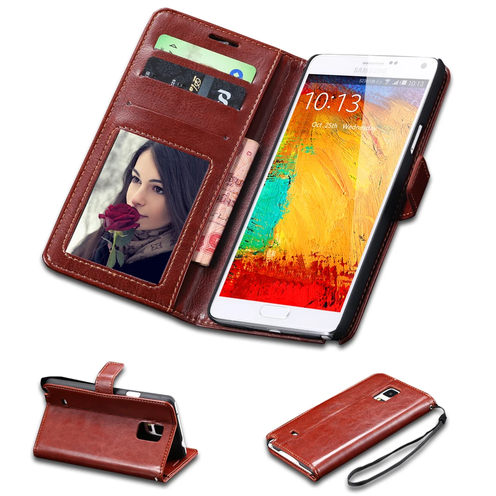 Hot Selling Vintage Crazy Horse Skins PU Leather Case For Samsung Galaxy Note 4 N9100 Stand Card Slots Wallet Cover Note 4 Cases