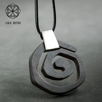 

New Fashion Women Pendant Necklaces Vintage Sandalwood Sweater Chain for Wooden Handmade Jewelry Female Girl Unique Big Pendant