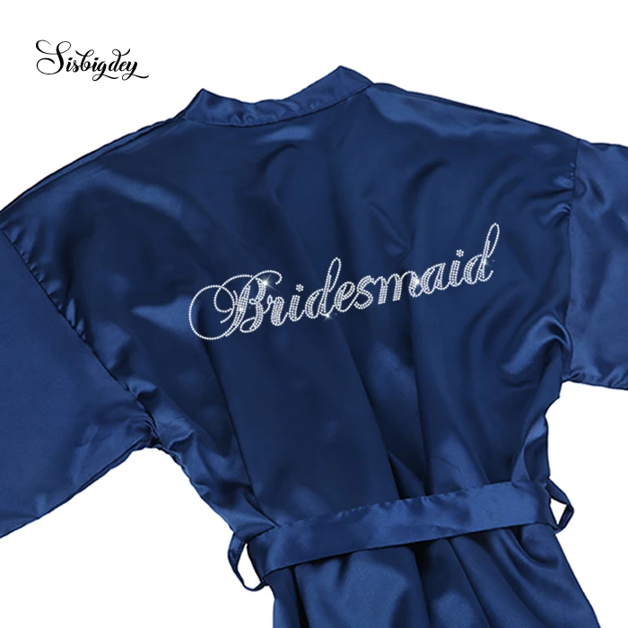 Sisbigdey navy blue Rhinestone bridal robes women Short Wedding gift Bride Party robe mother sister of the bride | Женская одежда