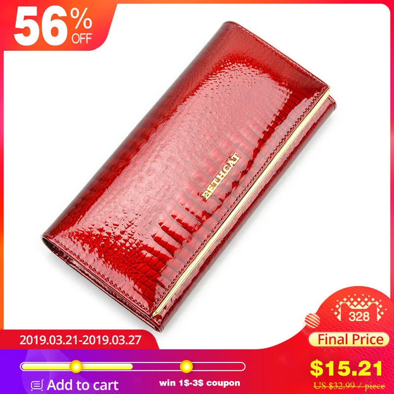 Beth Cat Women Genuine Leather Wallet Female Hasp Alligator Cowhide Long Wallet Cards Holder Clutch Bag Fashion Ladies Purses
