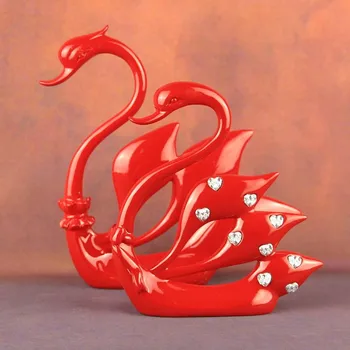 

Handmade Cartoon Heart Rhinestone Swan Resin Decorative Crafts Garden Decoration Furnishing Arts Modern Home Decor