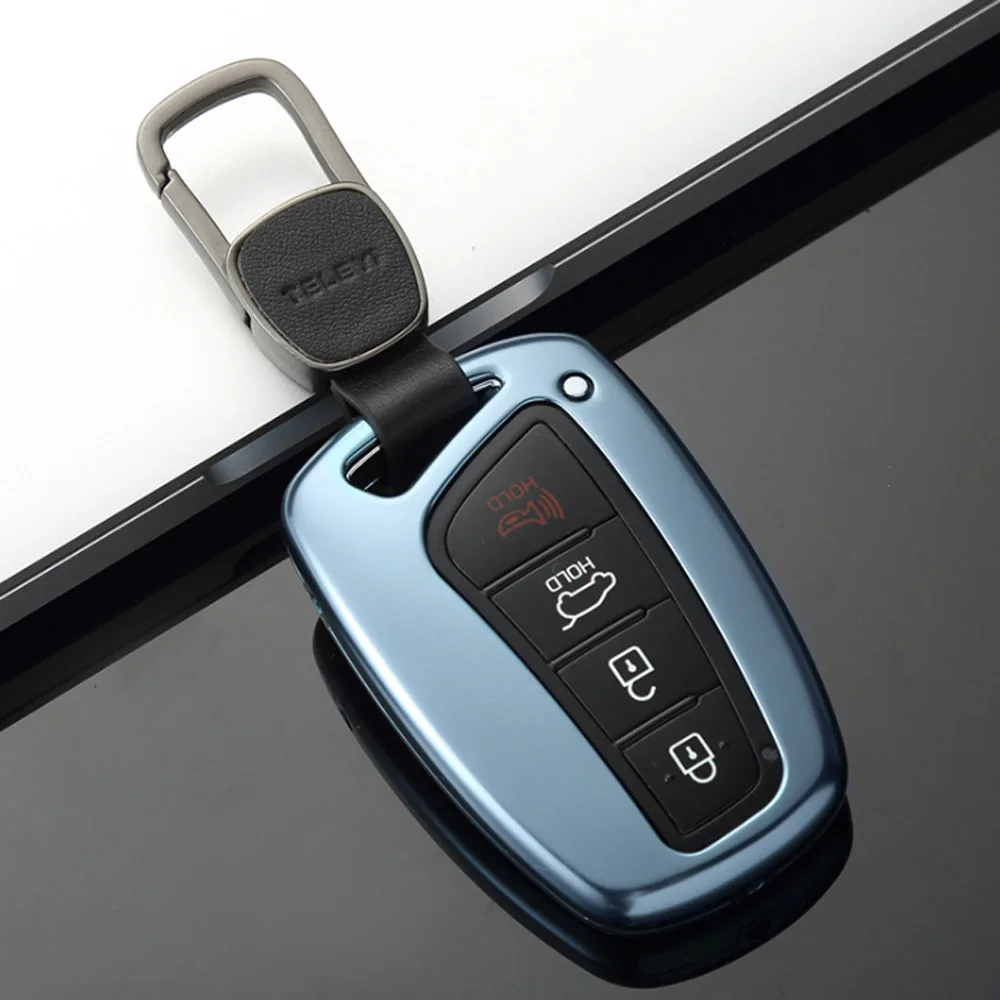 Blue 1 Metal buckle Алюминиевый сплав, чехол для ключа автомобиля, защитный чехол, сумка для хранения для hyundai Santa Fe Grand ix45 Centennial Genesis - Название цвета: Blue 1 Metal buckle
