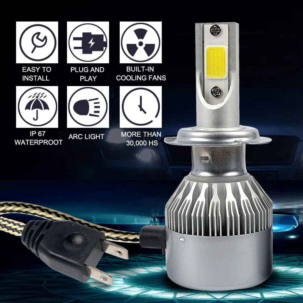 Taitian 2 шт. COB 72 Вт 7600LM 6000 К DC12V Светодиодные фары H1 H4 H7 автомобилей туман лампа H11 9005