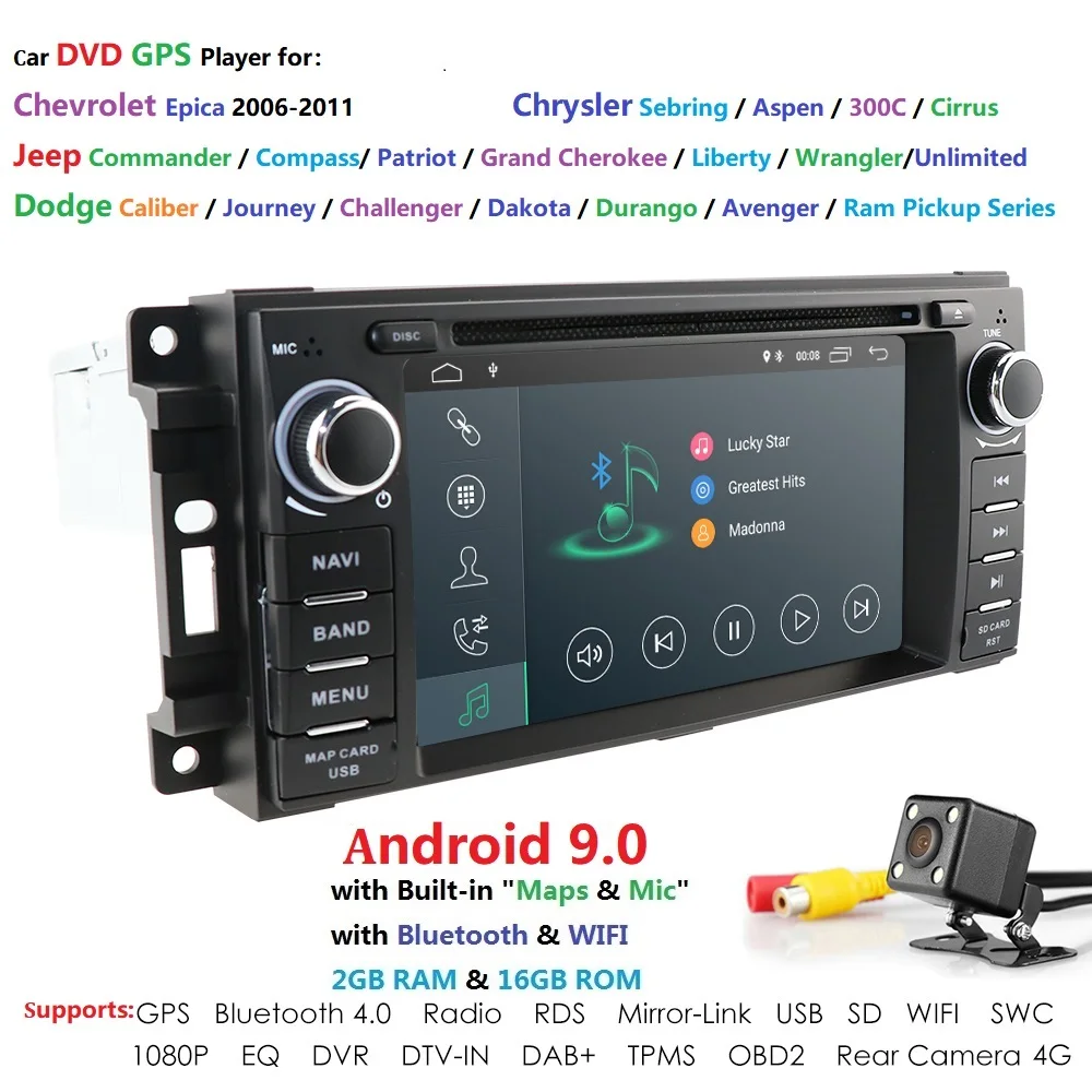 Clearance 1 din Auto Radio Android 9.0 Car DVD Player For Chrysler 300c jeep Compass/Dodge/RAM/Grand Cherokee Wrangle GPS Navi Head Unit 1