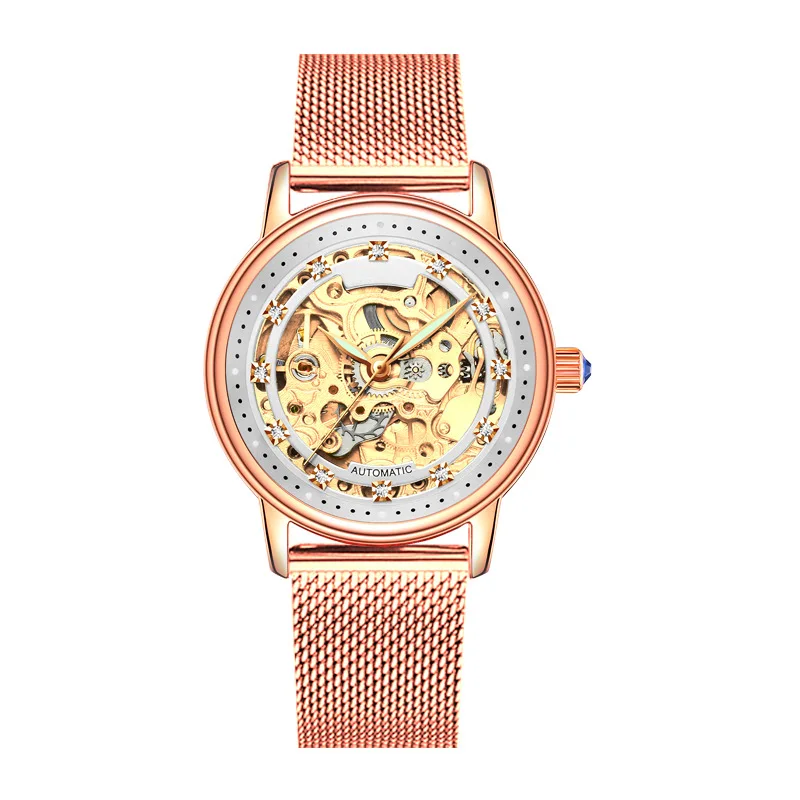 Роскошные модные женские наручные часы из натуральной кожи 30 м водонепроницаемые женские часы с сапфировым стеклом и циферблатом Женские Механические часы - Цвет: RoseGold Milan