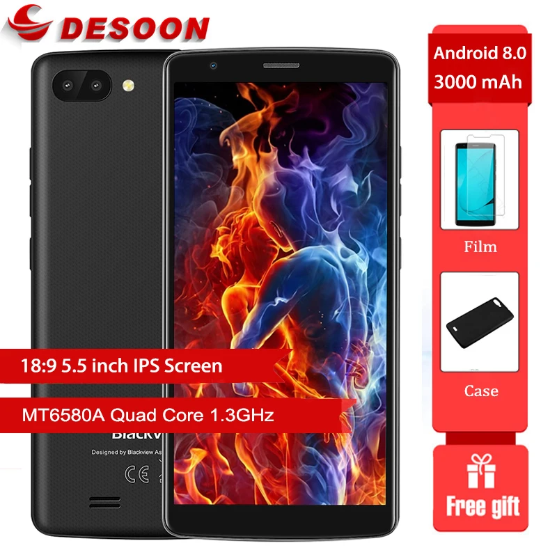 

Blackview A20 Mobile phone 18:9 5.5 inch Android Go dual Camera 1GB RAM 8GB ROM MT6580M 5MP 3G Smartphone