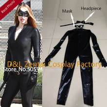 Free Shipping DHL Dark Knight Rises Catwoman Zentai Catsuit Costume Shiny Metallic Super Hero Cosplay Halloween Costume