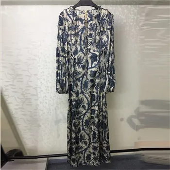 

Women Long Dress Elegant Print Long Sleeve Dress Women Party 2018 Fashion A-line Dress