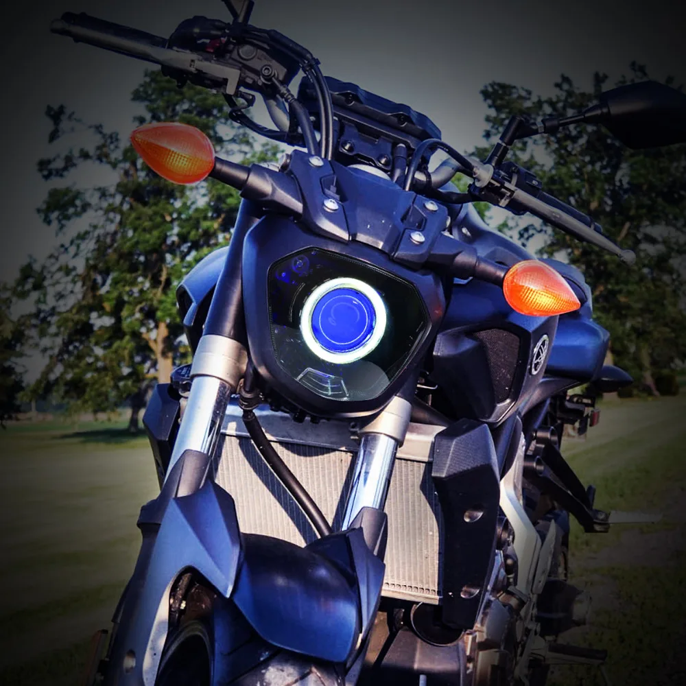 KT LED Angel Eye Headlight Assembly for Yamaha FZ07 MT07 2015-2017 Blue Demon Eye