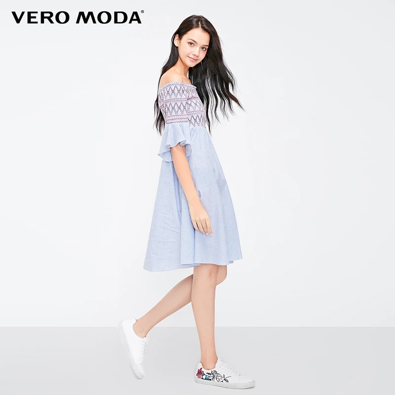 

Vero Moda Chest Wrap Off-shoulder Flared Sleeves Striped Dress | 31836Z518