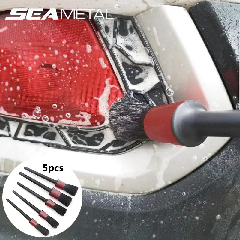 

5Pcs Car Wash Brush Detailing Cleaning Boar Hair Auto Products Tools Cars Wheel Detail Brushes Dashboard Car-styling Accessories