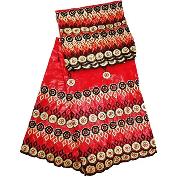 

Red bazin riche getzner high quality cotton fabric african embroidered jacquard fabric Guinea Brocade with tulle lace