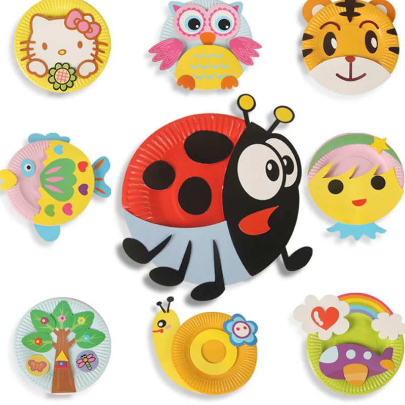 

1 Pcs/set New Cute Children Handmade paper plate material package DIY color paste stickers creative toys in kindergarten