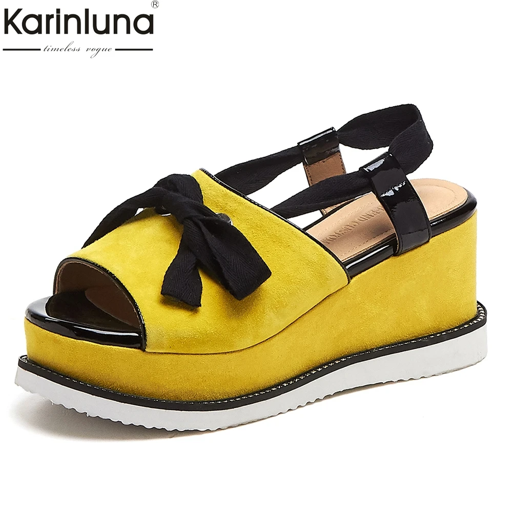 

Sweet Butterfly Knot Kid Suede leather Sadanls Woman Flat Platform Wedges Shoes Sandals Woman High Heels Women Shoes Woman