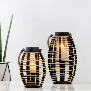 

Retro style nostalgic wooden rattan creative windproof candle holder tea house courtyard model decoration ornaments