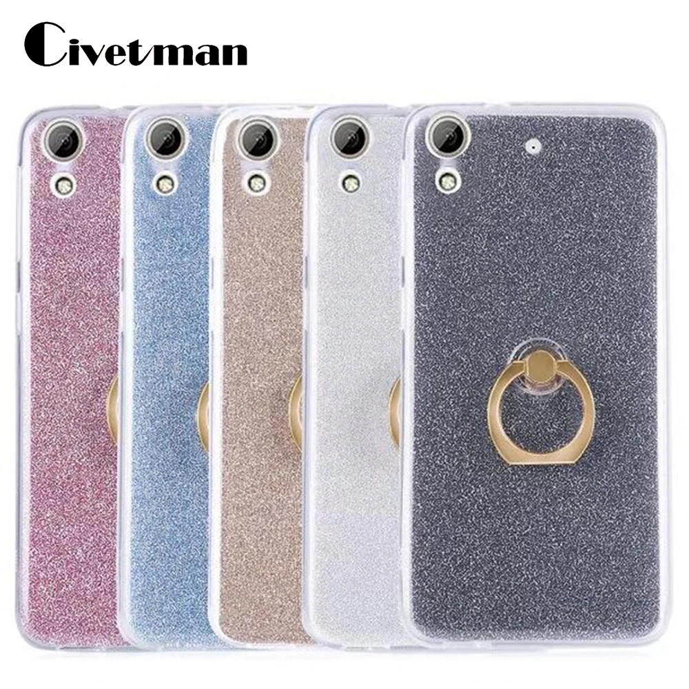 

Cover Phone Case For HTC Desire 626 626w 626G 5.0" High Quality TPU Silicone Transparent Shell Flash Glitter Powder Ring Stent