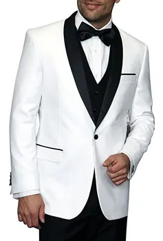 

New Style Groomsmen One Button Groom Tuxedos Shawl Black Lapel Men Suits Wedding Best Man Blazer ( Jacket+Pants+Vest +Tie) C321