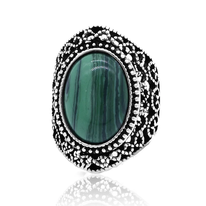 Bohemian Vintage Stone Ring for Women High Quality Fashion Silver Color Big Female Anniversary Wedding Bands Ring Jewerly