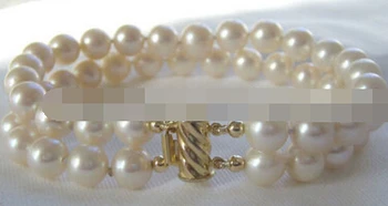 

free shipping 8" 2row 8-9mm white perfect round freshwater pearl bracelet-14KGP/20 clasp