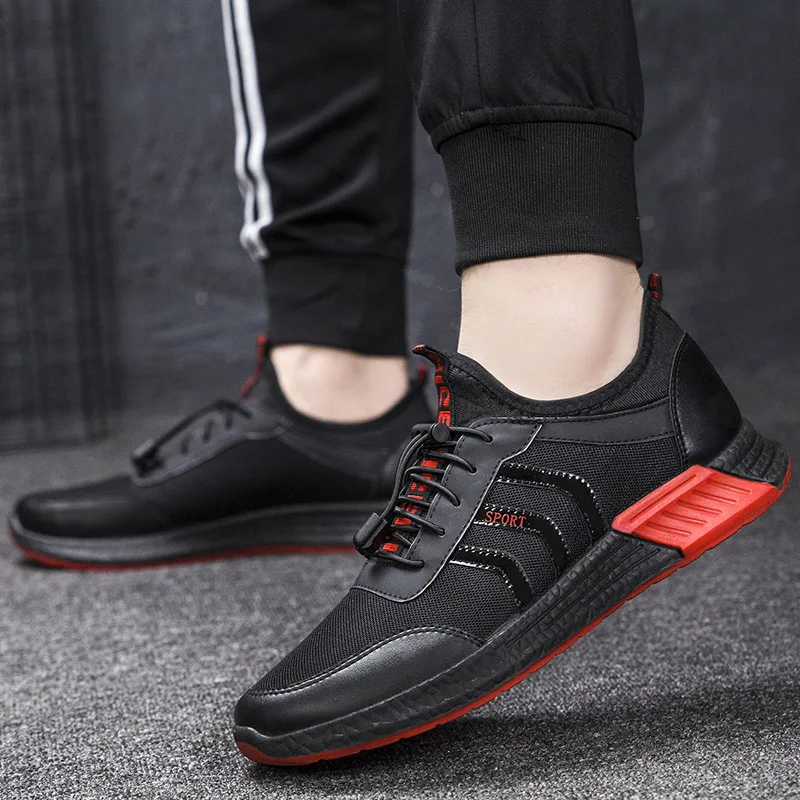 2019 spring Men's black Sneakers Casual Wild Fashionable Mesh Breathable flat shoes outdoor walking Movement Elastic band shoes