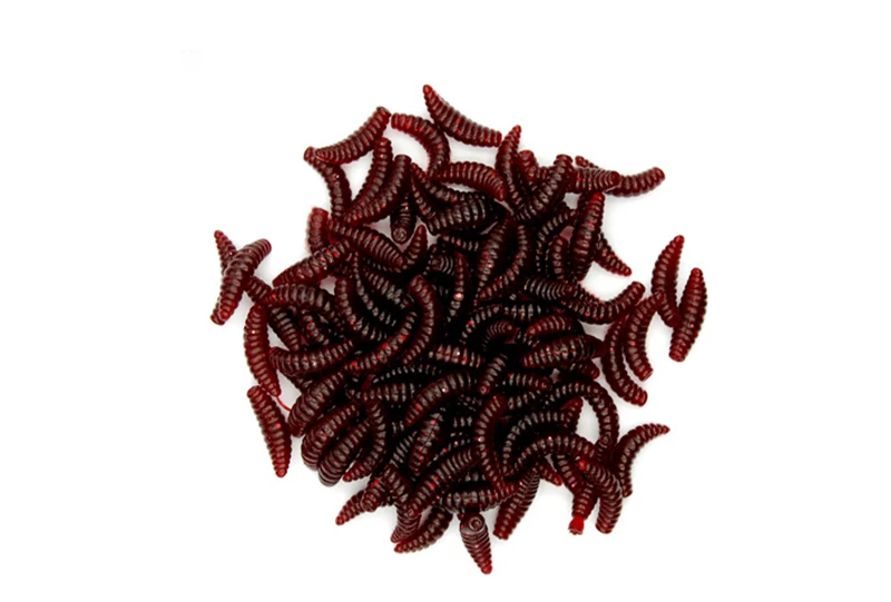 100Pcs/Lot 2cm Maggot Grub Smell Hand Pole Bait Carp Fishing Lure Soft Bread Bug Bionic Grubs Trout Silicone Lures Baits Trout - Цвет: Бургундия