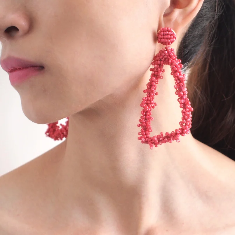 MANILAI Bohemian Geometric Big Earrings For Women Resin Beads Dangle Statement Earrings Fashion Jewelry Handmade Hanging Brincos