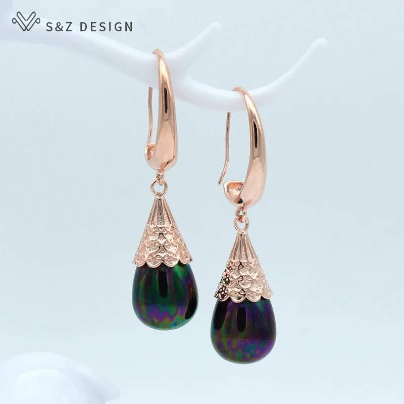 S&Z DESIGN New Long Vintage Imitation Pearls Water Drop Earrings For Women Wedding 585 Rose Gold Color Party Fashion Jewelry