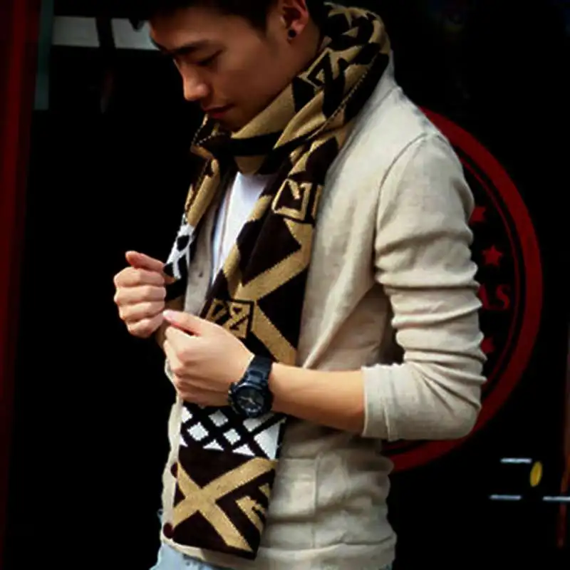 Winter Scarf Men Luxury Brand Casual Patchwork font b Tartan b font Foulard Knitted Wool Scarf
