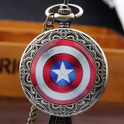 Капитан Америка значок кварцевые карманные часы звезда кулон Цепочки и ожерелья Цепь для Для мужчин Для женщин детей рождественские