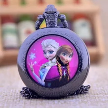 Новинка, детские розовые Снежная Королева Прекрасные сестры черный/Бронзовый/серебристый Стекло купол дизайн кварцевые карманные часы Цепочки и ожерелья Для мужчин Для женщин подарок для детей